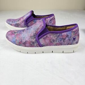 Nurse Mates Adela Slip On Shoes Womens 10M Purple Floral Print Pillowtop Comfort